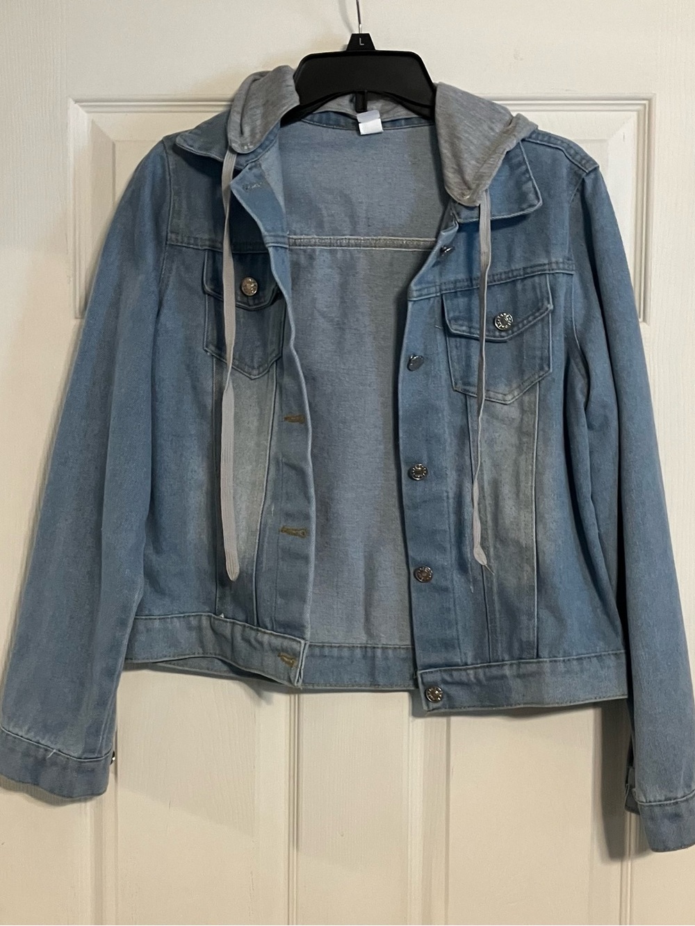 Denim Jean Jacket Hooded Light Wash Distressed Blue XL